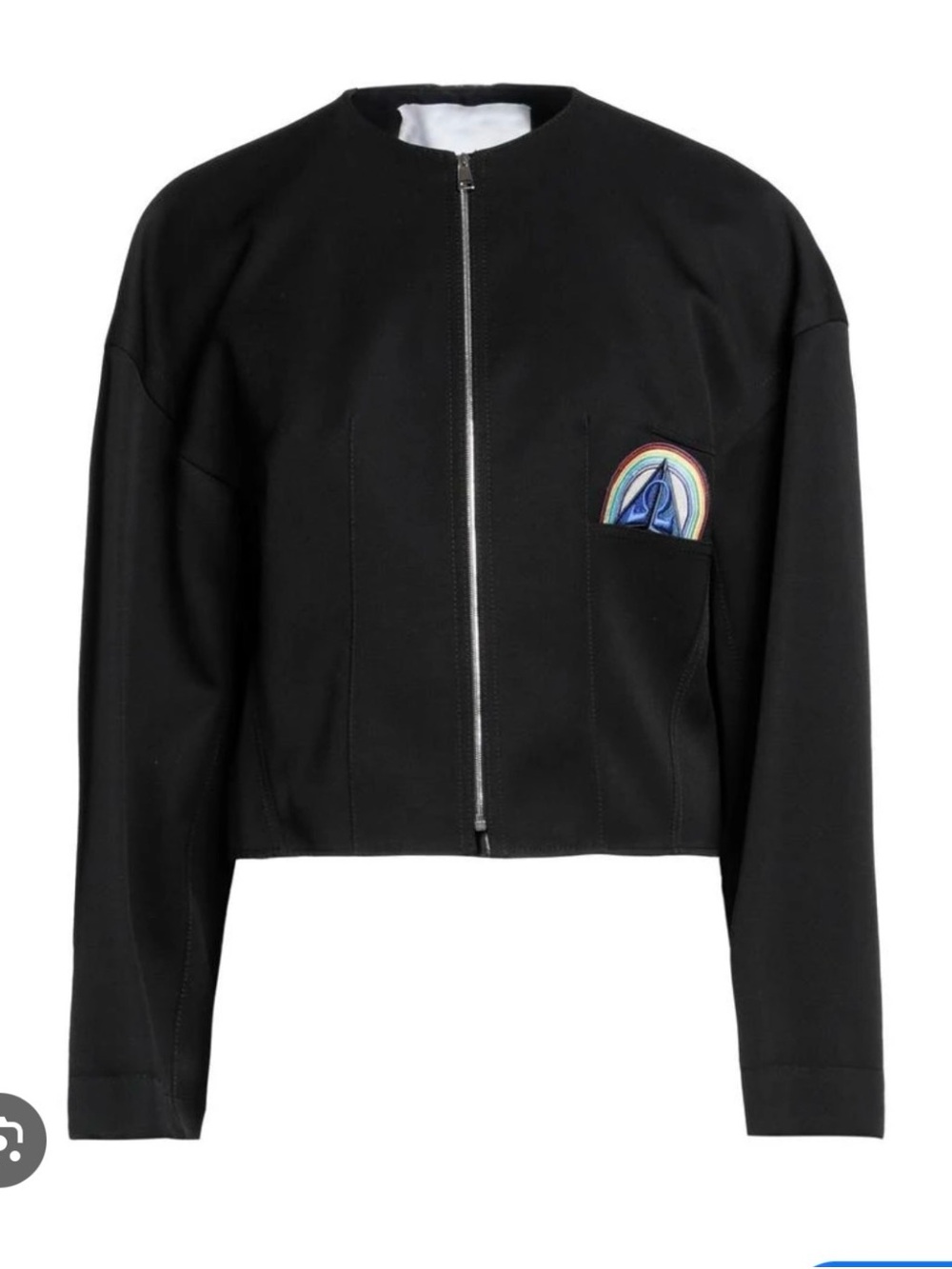 Paco Rabanne Black Bomber Jacket with Rainbow Patch Detail